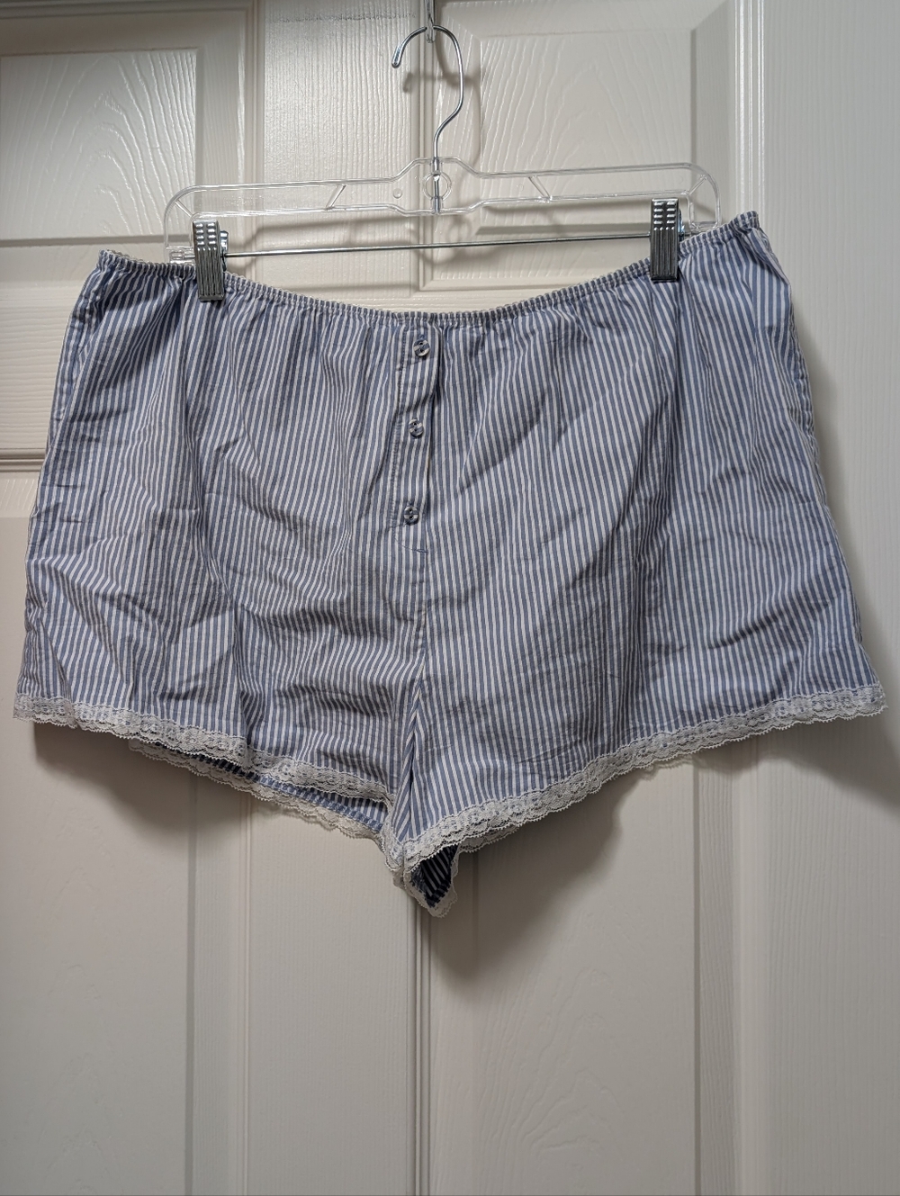 Skims sleep short Size Large Blue White Stripe Lace Trim Boxer Pajamas Pjs
